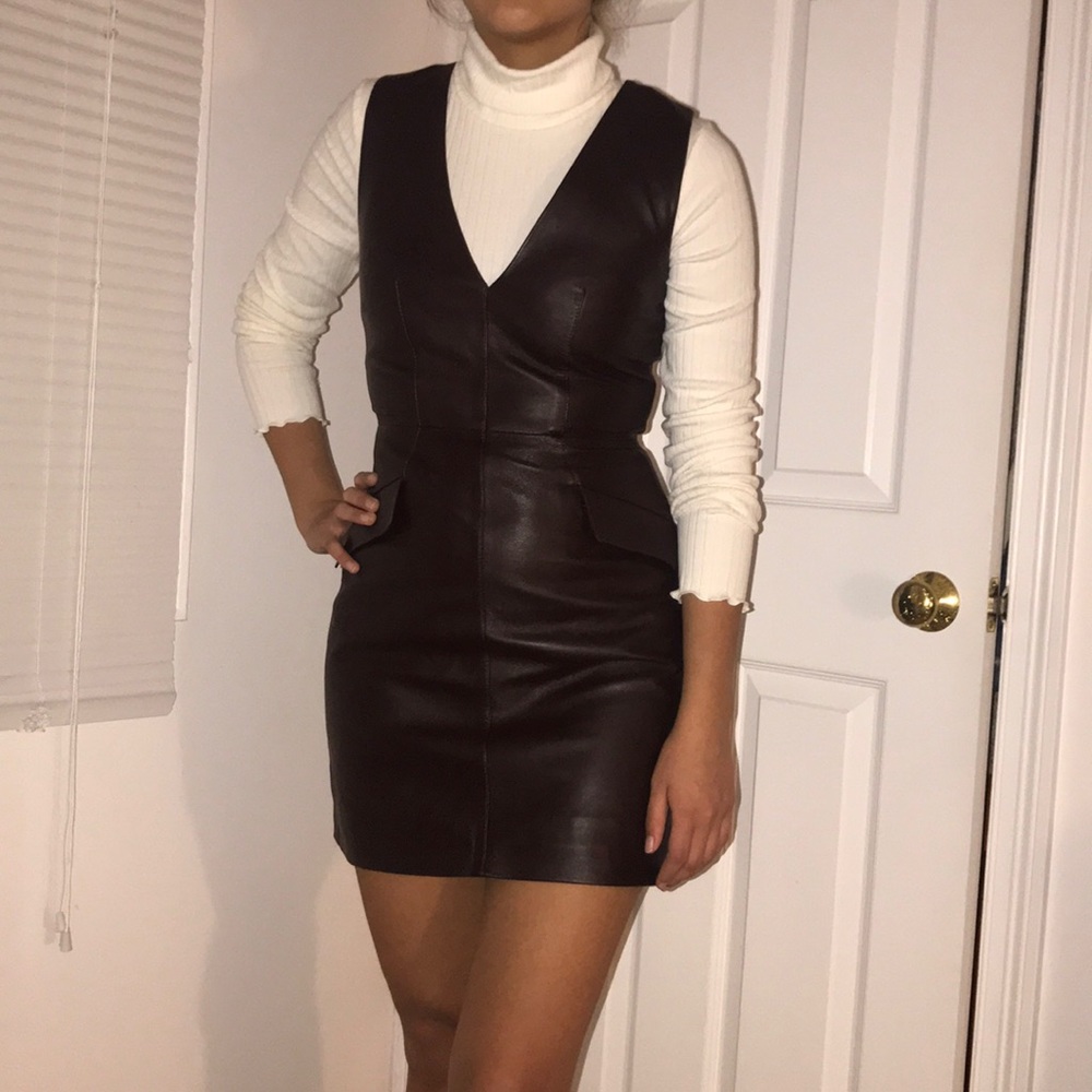 Soft Genuine Leather Sleeveless Dress